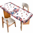 thumbnail image 1 of Independence Day Table Cloths for 8 Foot Rectangle Tables, Gnomes American Flag Red Blue Flowers Patio Waterproof Elastic Fitted Tablecloths, Washable Rectangular Table Cover for Camping, 1 of 8