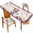 thumbnail image 1 of Independence Day Table Cloths for 8 Foot Rectangle Tables, Patriotic Gnomes USA Flag Flowers Retro Patio Waterproof Elastic Fitted Tablecloths, Washable Rectangular Table Cover for Camping, 1 of 8