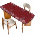 thumbnail image 1 of Independence Day Table Cloths for 8 Foot Rectangle Tables, Red Fireworks Blue Stars Sparklers US Flag Patio Waterproof Elastic Fitted Tablecloths, Washable Rectangular Table Cover for Camping, 1 of 8