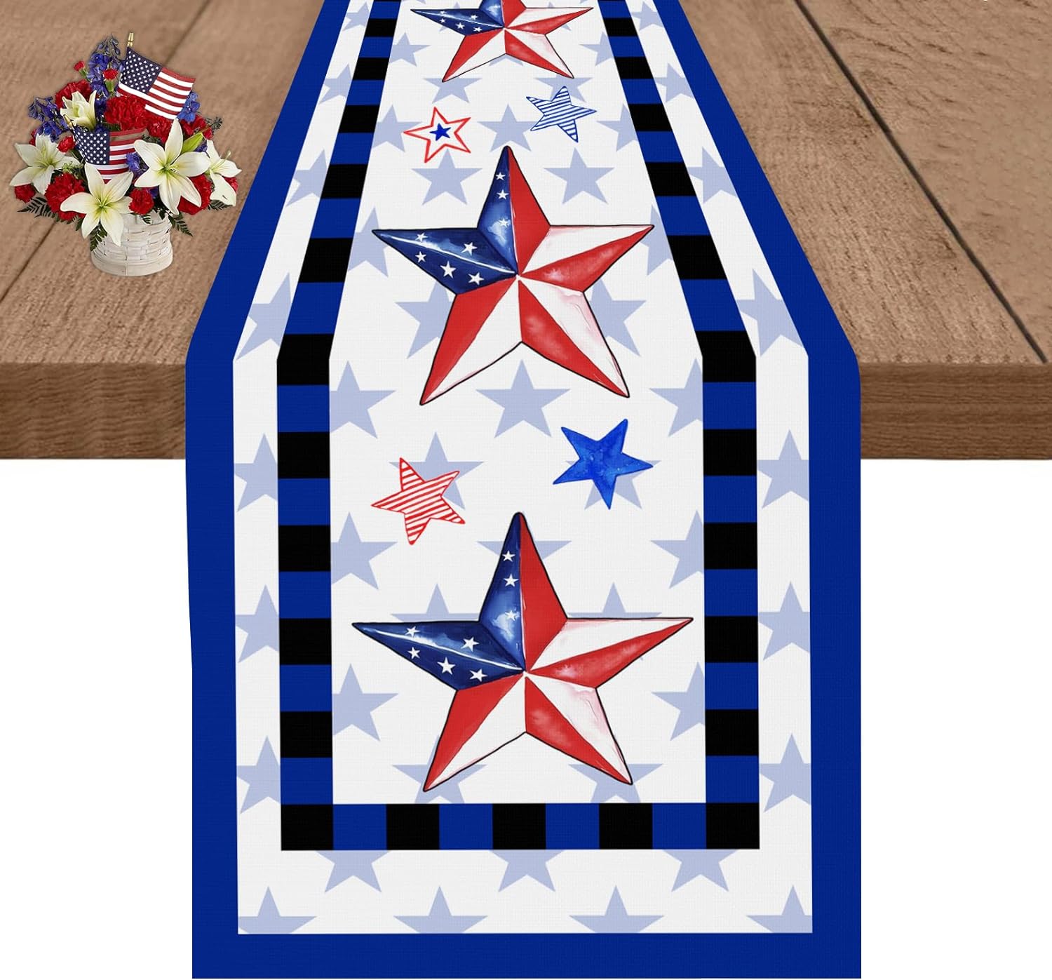 XCHI America Stars Patriotic Table Runner – 13x72 Inch, 4th Of July Memorial Day Decoration For Home Kitchen - View #6