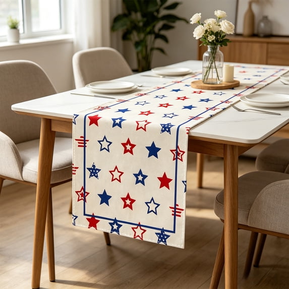 Independence Day Table Runner, 250th Anniversary 4th of July Table Decoration, 13x72 Inch Red White and Blue Patriotic Table Runners for Holiday Decor Dinging, Party, Kitchen (E)