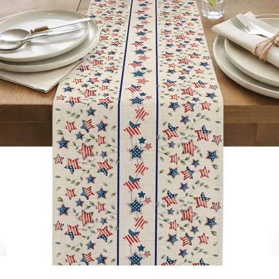 Independence Day Table Runner - 36 Inch Long, Kitchen Dining Table Runner Dresser Scarves, 4th of July Red Blue Stripes Star Burlap Farmhouse Decor for Coffee Tables Wedding Party Banquet