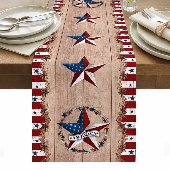 Independence Day Table Runner - 36 Inch Long, Kitchen Dining Table Runner Dresser Scarves, Texas Star American Country Wooden Farmhouse Decor for Coffee Tables Wedding Party Banquet