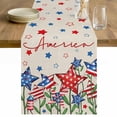 thumbnail image 1 of Independence Day Table Runner 36 Inches Long Farmhouse Dress Scarves, 4th of July Striped Stars Patriotic Burlap Dining Tablerunner for Coffee Table/Kitchen Island/Party Décor, Small 13" x 36", 1 of 8