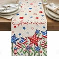thumbnail image 1 of Independence Day Table Runner - 60 Inch Long, Kitchen Dining Table Runner Dresser Scarves, 4th of July Striped Stars Patriotic Burlap Farmhouse Decor for Coffee Tables Wedding Party Banquet, 1 of 8