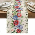thumbnail image 1 of Independence Day Table Runner - 60 Inch Long, Kitchen Dining Table Runner Dresser Scarves, Retro Red Blue Flowers Leaves Plants Farmhouse Decor for Coffee Tables Wedding Party Banquet, 1 of 8