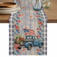 thumbnail image 1 of Independence Day Table Runner 70 Inches, Blue Truck USA Flag Floral Black Plaid Bed Runner Dresser Scarves Tabletop for Indoor Outdoor Parties/Ceremony/Banquet, 13" x 70", 1 of 9