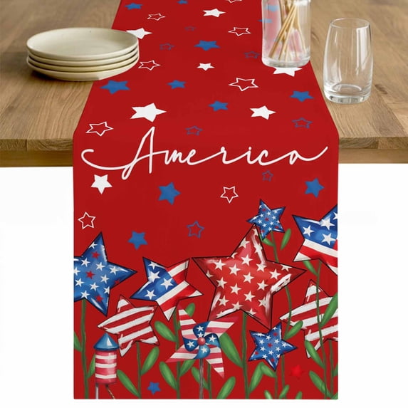 Independence Day Table Runner 70 Inches Long Farmhouse Dress Scarves, 4th of July Red Striped Stars Patriotic Dining Tablerunner for Coffee Table/Kitchen Island/Party Décor, 13" x 70"