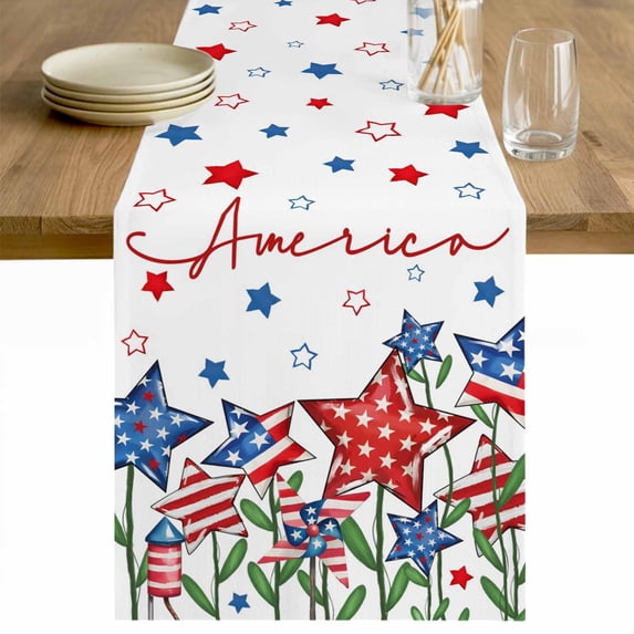 Independence Day Table Runner 90 Inches Long Farmhouse Dress Scarves, 4th of July Red Blue Stars Patriotic Dining Tablerunner for Coffee Table/Kitchen Island/Party Décor, 13" x 90"