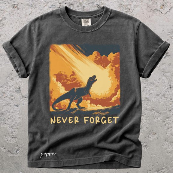 Never Forget Dinosaur Meteor Shirt, Prehistoric Extinction Graphic Tee, Retro Dino Science Humor Design Comfort Colors Unisex Cotton T-Shirt, Size S-3XL