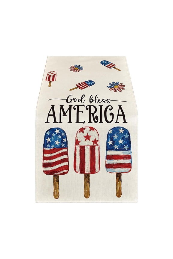 Independence Day Table Runner, Linen Table Cloth, Elegant Holiday Decor for Home Dining Room, Party, Family Gathering, Festive Table Accessory for Household Interior Decoration, Table Runner