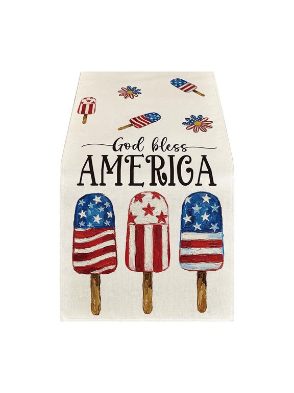 Independence Day Table Runner, Linen Table Cloth, Elegant Holiday Decor for Home Dining Room, Party, Family Gathering, Festive Table Accessory for Household Interior Decoration, Table Runner