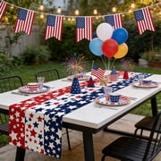 Independence Day Table Runner,Long American Flag Red Blue White Plaid Cotton Linen Table Runner Style for Dinner Table Party Decor Tabletop Decorations