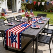 Independence Day Table Runner,Long American Flag Red Blue White Plaid Cotton Linen Table Runner Style for Dinner Table Party Decor Tabletop Decorations
