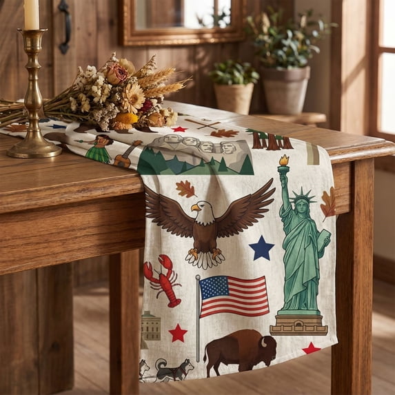 Independence Day Table Runner Patriotic Linen Decor Smooth Textile Table Linen Stain Resistant For Dining Table Home Party Holiday Decoration(13×72 in)