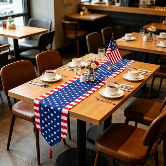 Independence Day Table Runner, Patriotic Table Decor, Star Striped Creatives Printed Linen Tablecloth For Dining Table Decorations, 70.87x12.99 Inch Reusable Stain Repellent Fabric