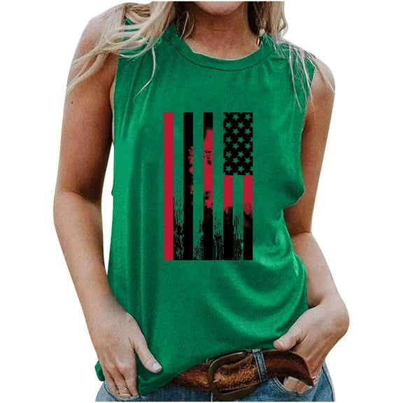 Independence Day Tank Tops for Women， Summer Womens 4Th of July Sleeveless Shirts American Flag Printed Camisole Retro Patriotic T-Shirts Workout Going Out Tunics Outfits