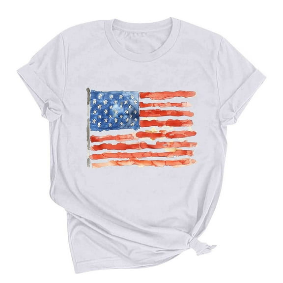 Independence Day Tee Shirts for Womens Summer Patriotic Flag Printed Tunic Blouses 4Th of July Pullover Sweater Blouses Slim Fit Baisc T-Shirts Dressy CaUSAl T Shirts Holiday Outfits