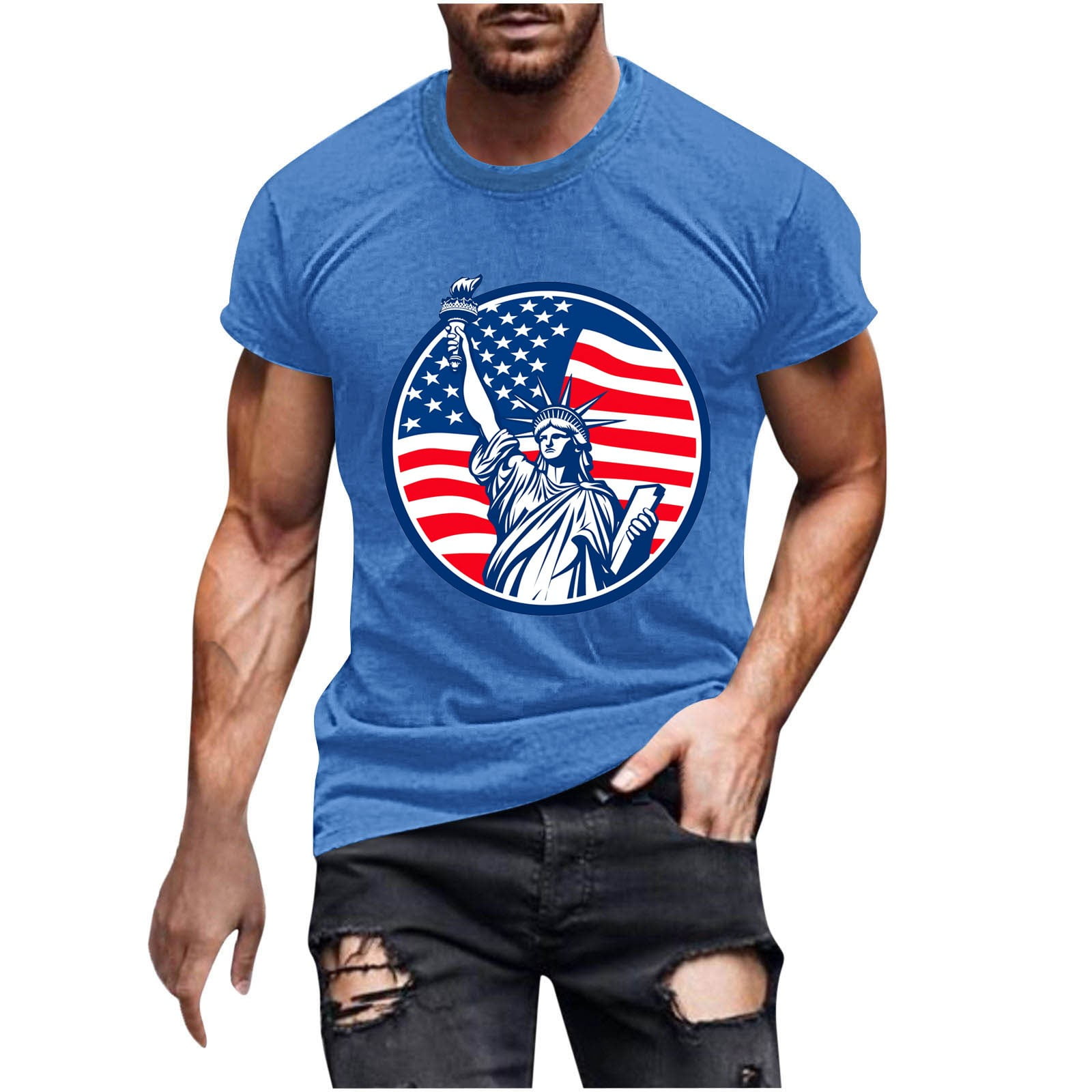 Independence Day Tees for Men Short Sleeve T-Shirt The Statue of ...