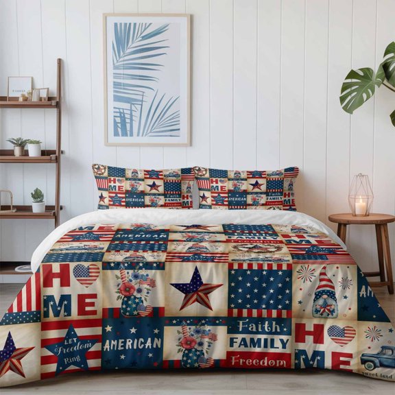 Independence Day Texas Stars California King Size Bed Set,USA Flag Blue Farm Car Bedding for All Seasons,4 Pcs Bed Set with 1 Quiltcover (96"x104"),1 Sheet (110"x98"),2 Pillowcases (20"x36")