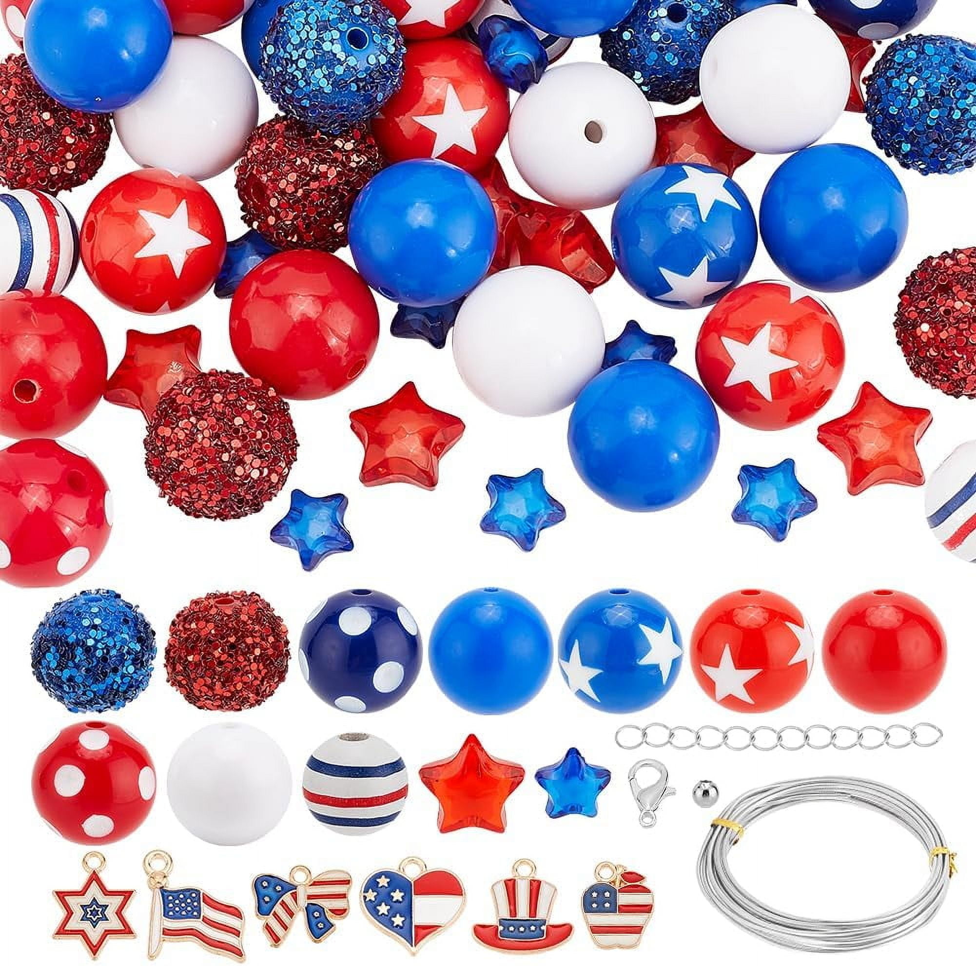 Independence Day Theme DIY Alloy Bracelet Making Kit Mixed Color 19~20mm Hole: 3mm