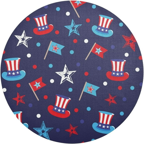 Independence Day Theme Placemats Round Table Mats Non-Slip Washable Heat Resistant Kitchen Place Mat for Home Dining Coffee Tabletop (4PCS) Home Decor