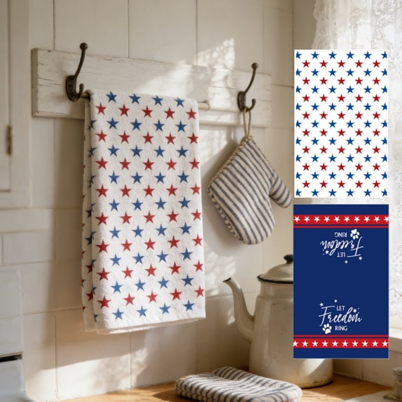 Independence Day Themed Kitchen Tea Towels 23.6x15.8in, Patriotic Print Absorbent Soft Machine-Washable, for Cooking Baking Dish Drying Home Kitchen Decor, C