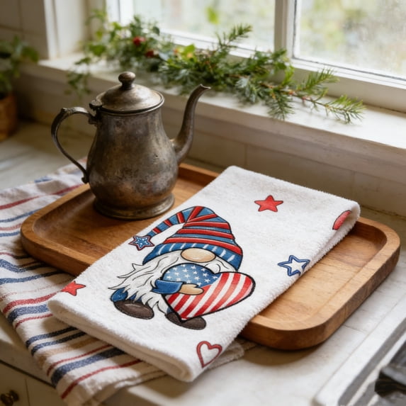 Independence Day Themed Kitchen Towels Set, Patriotic Red White Blue Star Stripes Absorbent Dish Cloths and Hand Towels, Drying and Cleaning Towels for Cooking, Baking, and Kitchen Decor