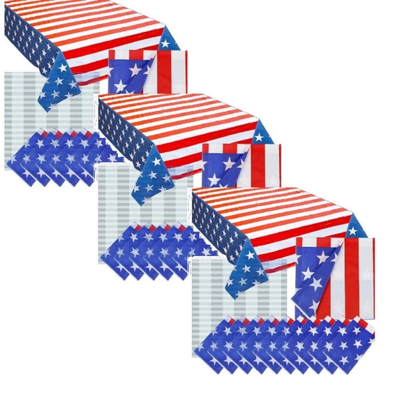 Independence Day Themed Party Tablecloth Thickened Oil Flag Tablecloth Disposable PEVA Tablecloth 3PCS