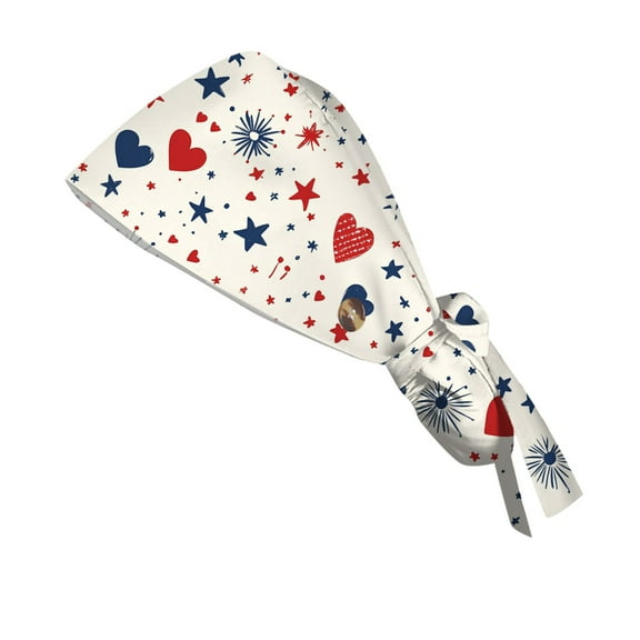 Independence Day Themed Women's Work Cap with Ponytail Hole, Lightweight Washable Sun Hat for Nurses, Outdoor Activities and Daily Use,Beige