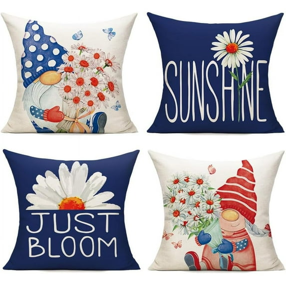 Independence Day Throw Pillow Covers 16x16 Set of 4 Memorial Day 4th of July American Gnome Home Decor for Patio Couch Chair Sofa Decorations