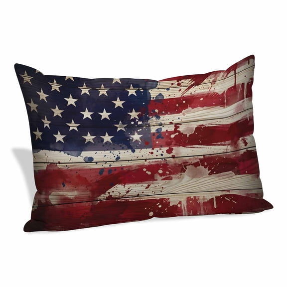 Independence Day Throw Pillow Covers, Vintage Patriotic American Flag Red Blue Star Stripe Decorative Lumbar Throw Pillowcase Cushion Cover with Smooth Hidden Zipper for Bedroom Sofa 12 x 20 Inches