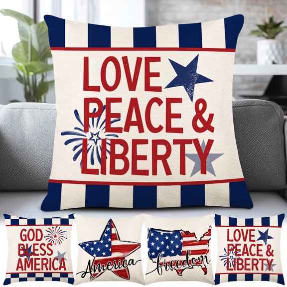 Independence Day Throw Pillowcase Cover, High Definition Printed, Decorative Pillow Case for Couch Sofa, Patriotic Home Accent