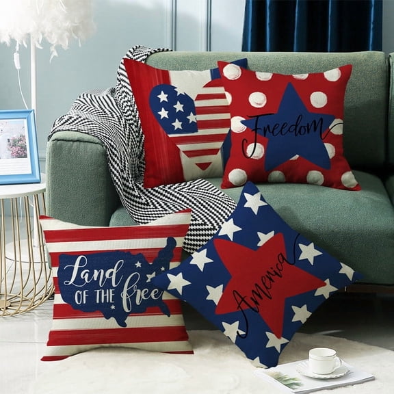 Independence Day Throw Pillowcase Cover • Patriotic Flag Print Accent Cushion Cover • High Definition Festive Decor • Indoor Outdoor Sofa Camping Gift