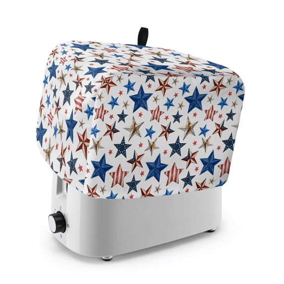 Independence Day Toaster Cover 2 Slice, Red Blue Stars USA Anniversary Dustproof Bakeware Oven Protector with Top Hook, Waterproof Small Kitchen Appliance Toasters Dust Cover, 11"x6"x8"