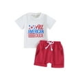 thumbnail image 1 of Independence Day Toddler Baby Boys Summer Outfit White Short Sleeve Letter Star Print Tops Red Drawstring Shorts Sets, 1 of 7