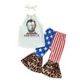 thumbnail image 1 of Independence Day Toddler Baby Girls Suits Tie-Up Halter Neck Tank Tops Stars Stripe Leopard Print Flare Pants Headband 3Pcs Set, 1 of 7