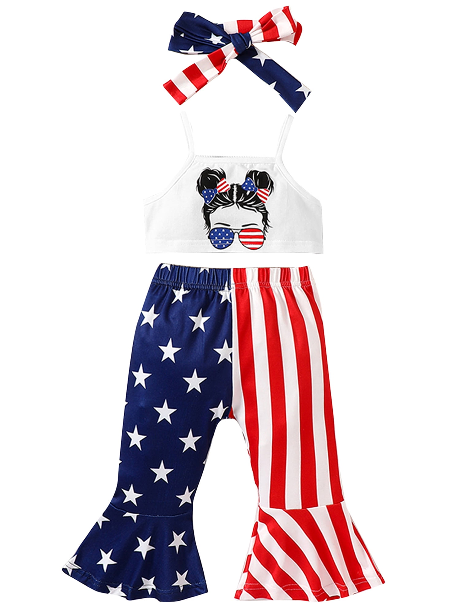 Independence Day Toddler Girls Pants Suit, Casual Street Party Short