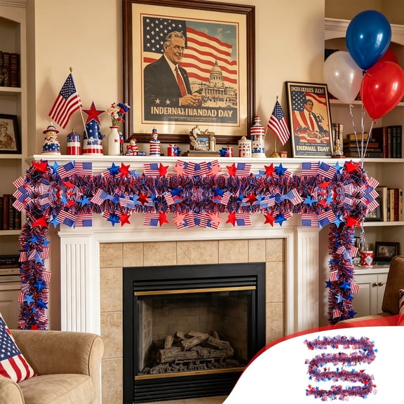 Independence Day Tricolor Ribbons Star Garland Streamers Patriotic Banner DIY Hanging Decor Flexible Party Backdrop Set for 4th of July Parade Home Garden Porch Wall Celebration Event Styling Use