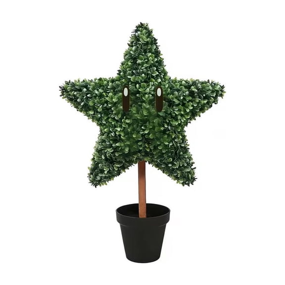 Independence Day Twinkle Star Shaped Artificial Boxwood Topiary Tree Potted Plant with Cute Eyes - Faux Evergreen Shrub for Home Office Patio Porch Decor,Year-Round Greenery
