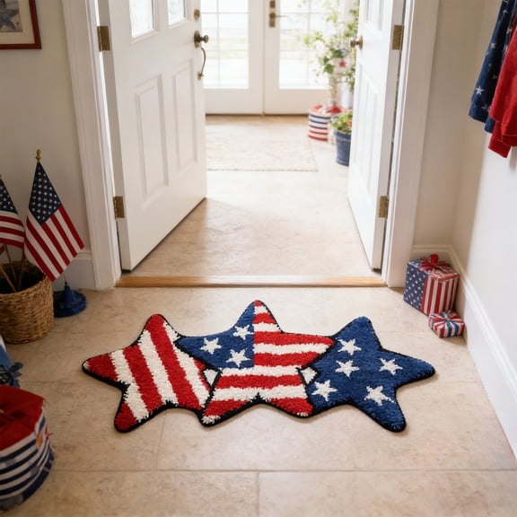 Independence Day US Flag Pattern Polyester Floor Mat Patriotic Welcome Rug Non-Slip Decorative Door Mat