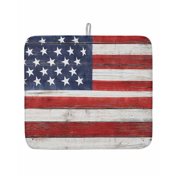 Independence Day USA Flag Dish Drying Mats for Kitchen Counter,Absorbent Microfiber Dish Drainer Rack Mat Patriotic Stripes and Stars Drying Pad for Sinks,Utensils,Countertops,16x18in