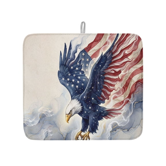 Independence Day USA Flag Eagle Dish Drying Mats for Kitchen Counter,Absorbent Microfiber Dish Drainer Rack Mat American Flag Drying Pad for Sinks,Utensils,Countertops,16x18in