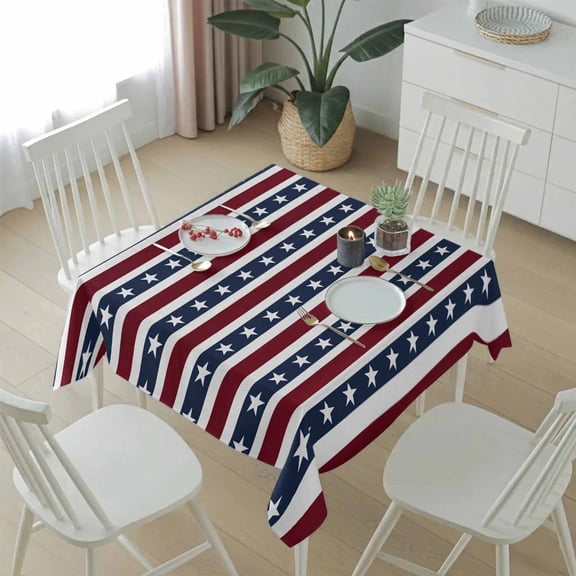 Independence Day USA Flag Table Cloth 54x54in, Waterproof Square Tablecloth Wipeable Tablecloths Memorial Day Stripes Table Covers for Dining Tables Party Indoor Outdoor