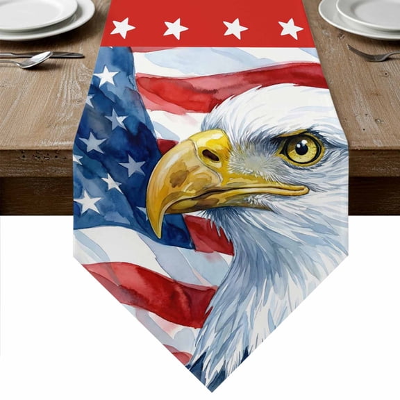 Independence Day USA Flag Table Runner Linen Burlap Table Runner 72 Inches Long Patriotic Bald Eagle Dresser Scarves for Kitchen Island Coffee Dining Room Party Wedding Banquet Holiday Decor 16"x72"