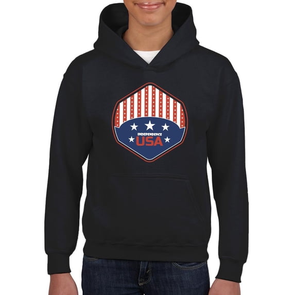 Independence Day Usa Shield Hoodie Juniors -Image by Shutterstock, Large