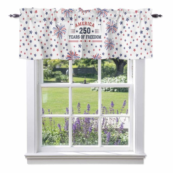 Independence Day Valances for Windows 250 YEARS OF FREEDOM Firework Star Rod Pocket Cafe Window Treatments Valance Curtains for Kitchen Bathroom Laundry Basement Windows 42"x12"