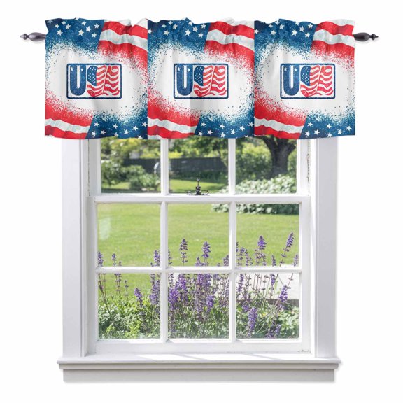 Independence Day Valances for Windows Patriotic USA Flag Red Blue Stripe Star Rod Pocket Cafe Window Treatments Valance Curtains for Kitchen Bathroom Laundry Basement Windows 42"x12"
