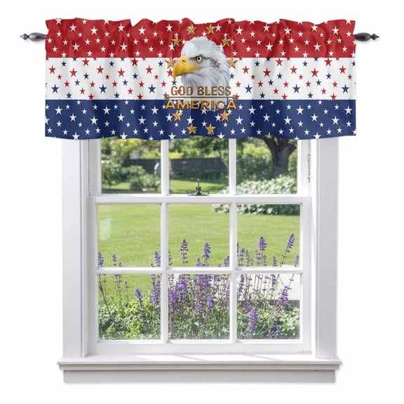 Independence Day Valances for Windows U.S. Flag Themed Bald Eagle Five-Pointed Star Rod Pocket Cafe Window Treatments Valance Curtains for Kitchen Bathroom Laundry Basement Windows 42"x12"