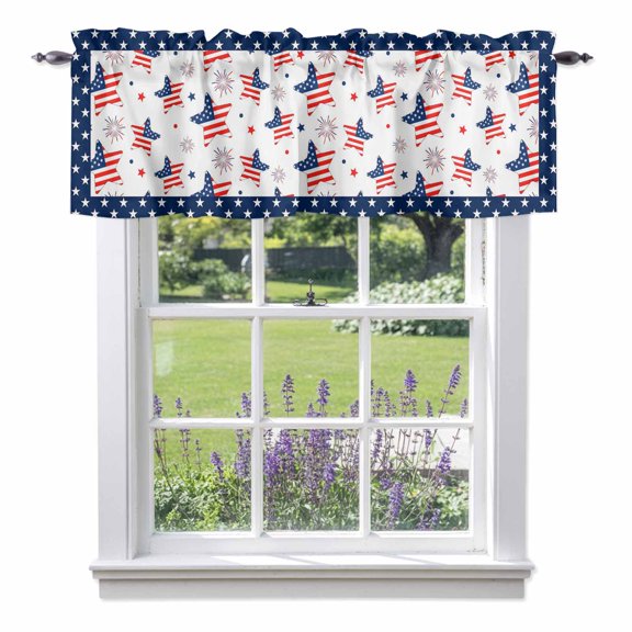 Independence Day Valances for Windows U.S. Flag Themed Cartoon Five-Pointed Stars Rod Pocket Cafe Window Treatments Valance Curtains for Kitchen Bathroom Laundry Basement Windows 42"x12"